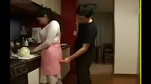Japanese wife in combination with a young specialist in ecstasy in the kitchen